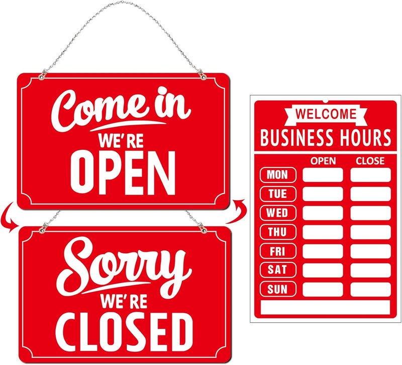 SnailGo Open Closed Signs Business Hours Sign Set for Window Door Open Signs for Business Hour Closed Open Flip Sign Store Resturant Bar Red - Image 1